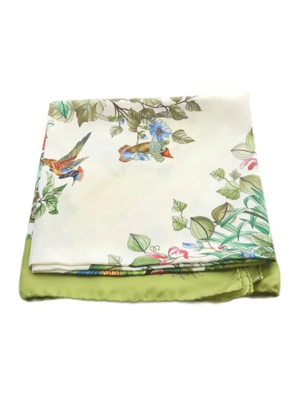 Gucci Scarf Bird All Over Pattern Flower Green White
